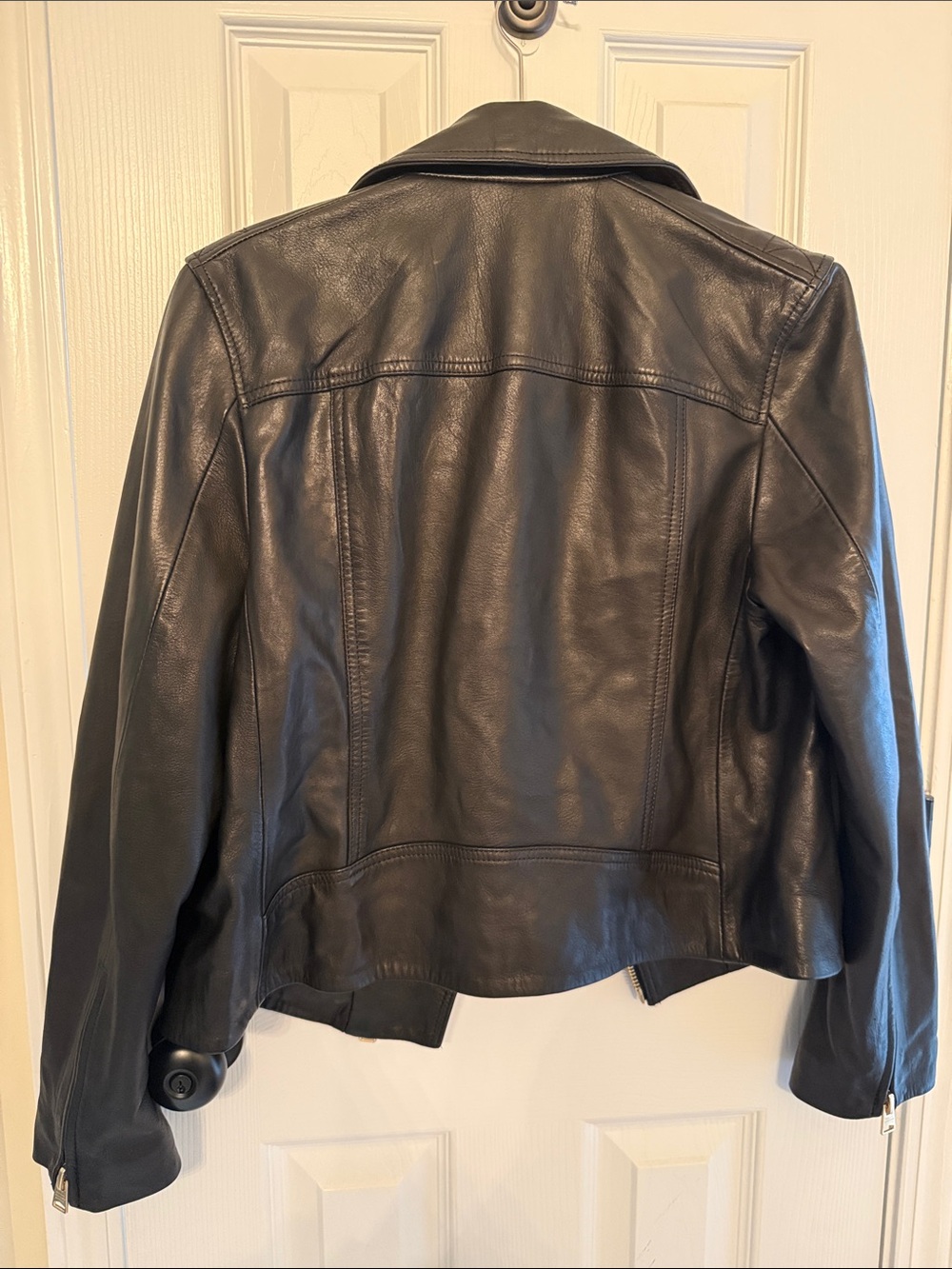 AllSaints Black Leather Asymmetric Biker Jacket with Gold Hardware - Picture 5 of 6